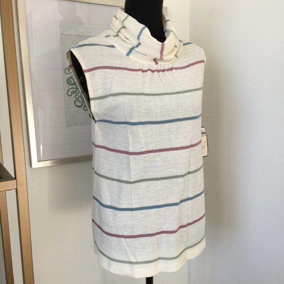 Vintage Dead Stock Helen Kay for Lucky Tops Sleeveless Stripe Cowl Neck Top Sz L - Picture 3 of 8